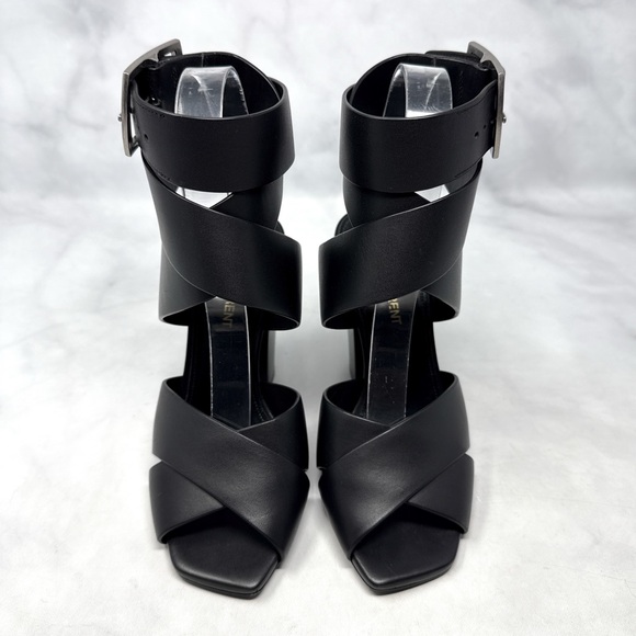 Saint Laurent Oak 100 Buckle Strappy Square Toe Sandal Block Heels Glam Black 36 - Picture 5 of 15